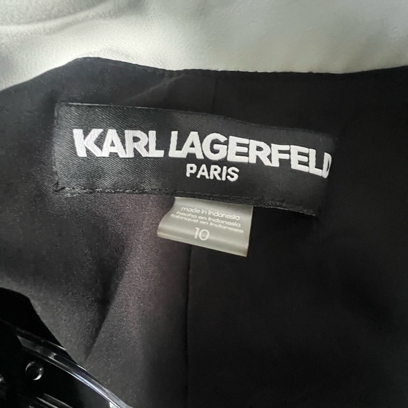KARL LAGERFELD PARIS Pleated Midi Asymmetrica Dress black and white Size 10 NWT - Picture 9 of 14